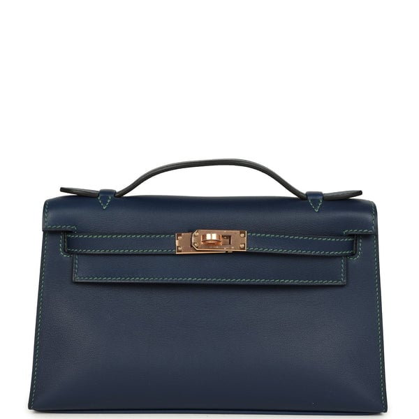 Hermes Hermes Special Order (HSS) Kelly Pochette Bleu Navy Verso Swift Rose Gold Hardware