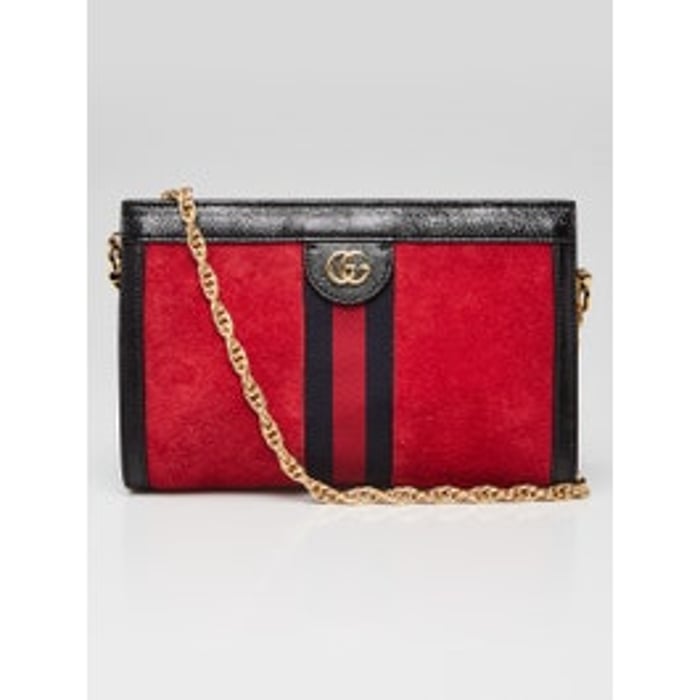 Gucci Gucci Red/Black Suede and Patent Leather Ophidia Small Shoulder Bag