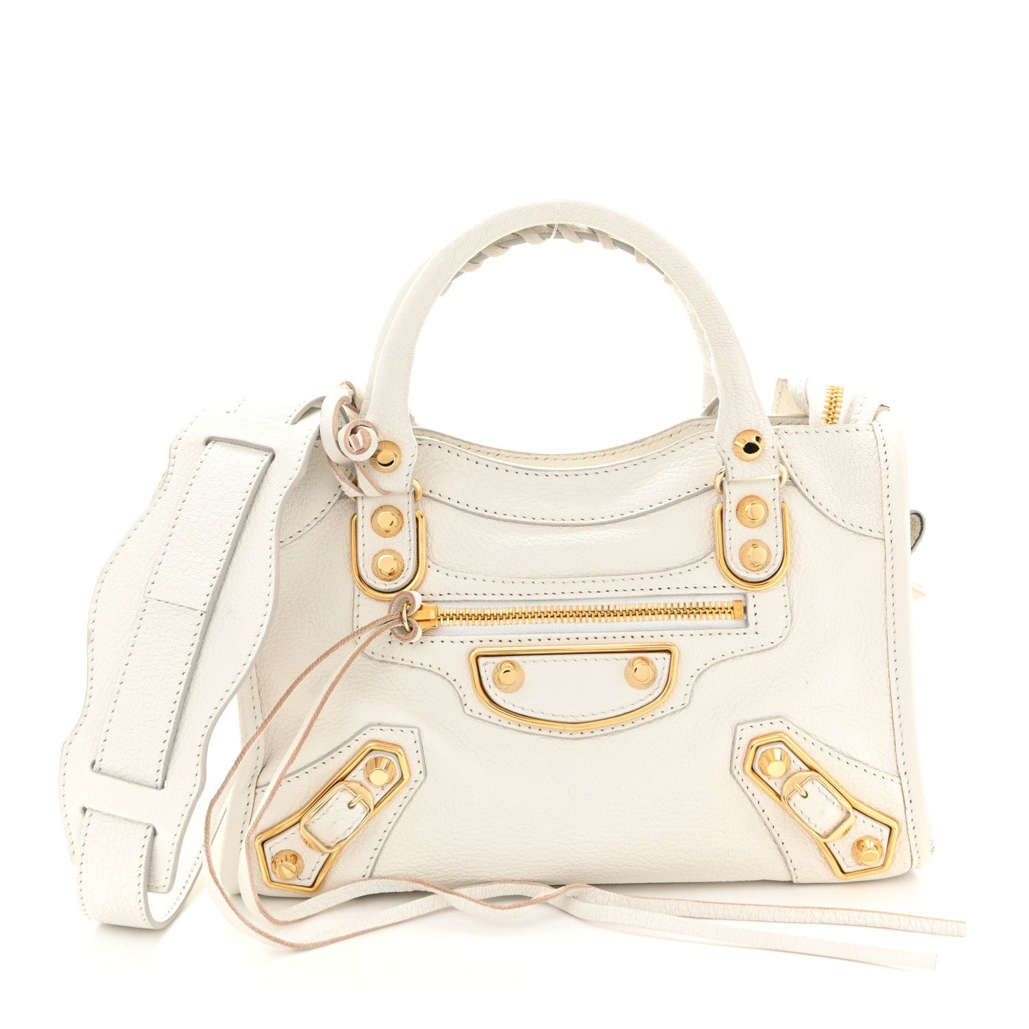 Balenciaga Chevre Gold Metallic Edge Hardware Mini City White