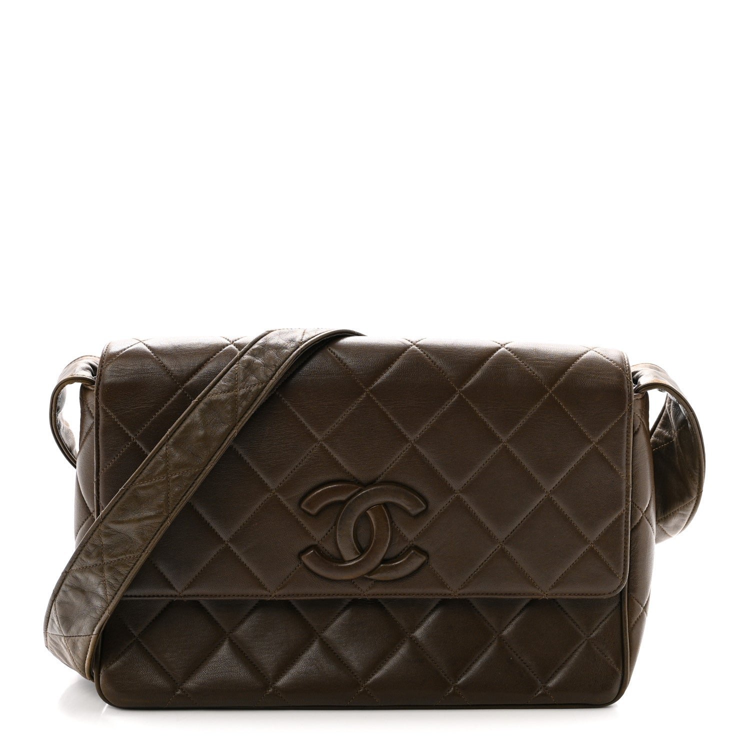 Chanel Lambskin Quilted CC Single Flap Shoulder Bag Brown
