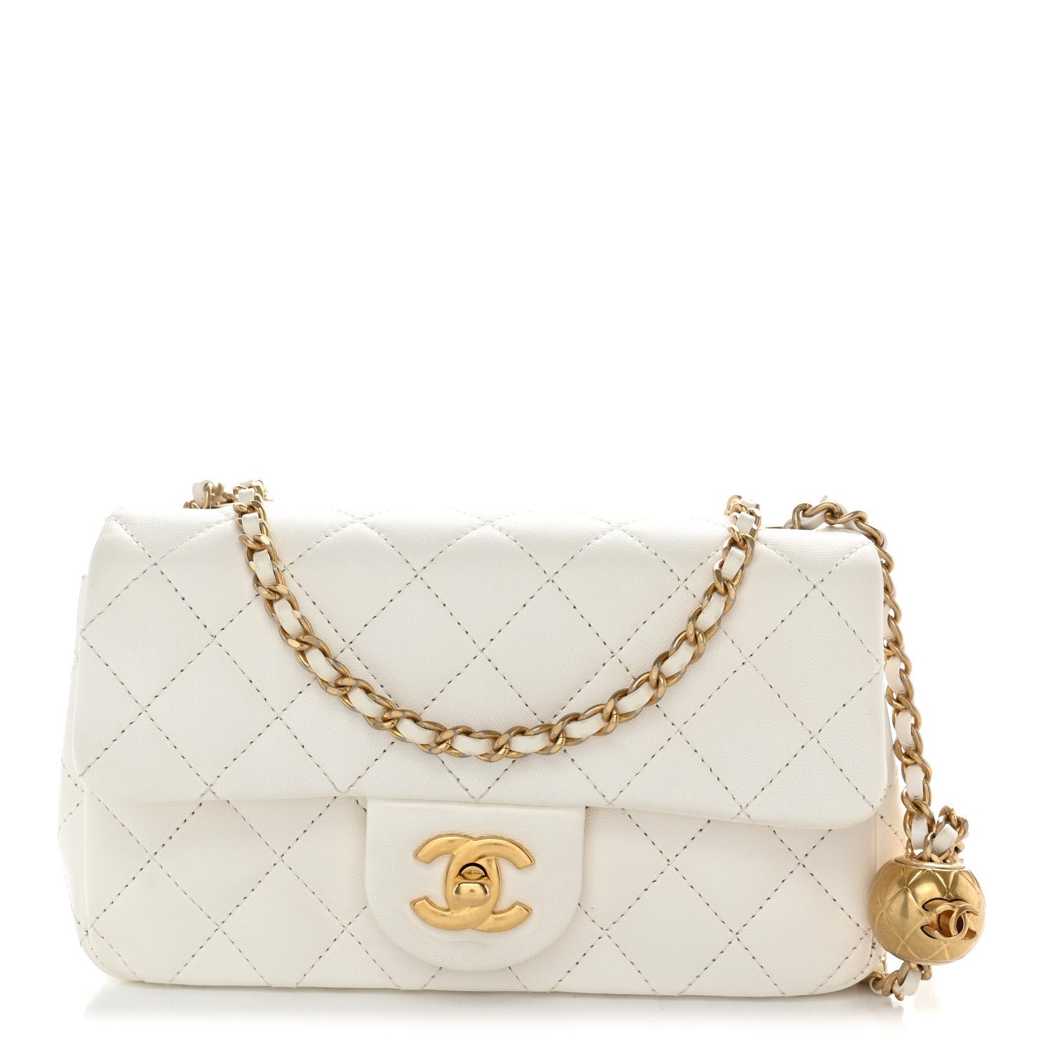 Chanel Lambskin Quilted Mini Rectangular Pearl Crush Flap White