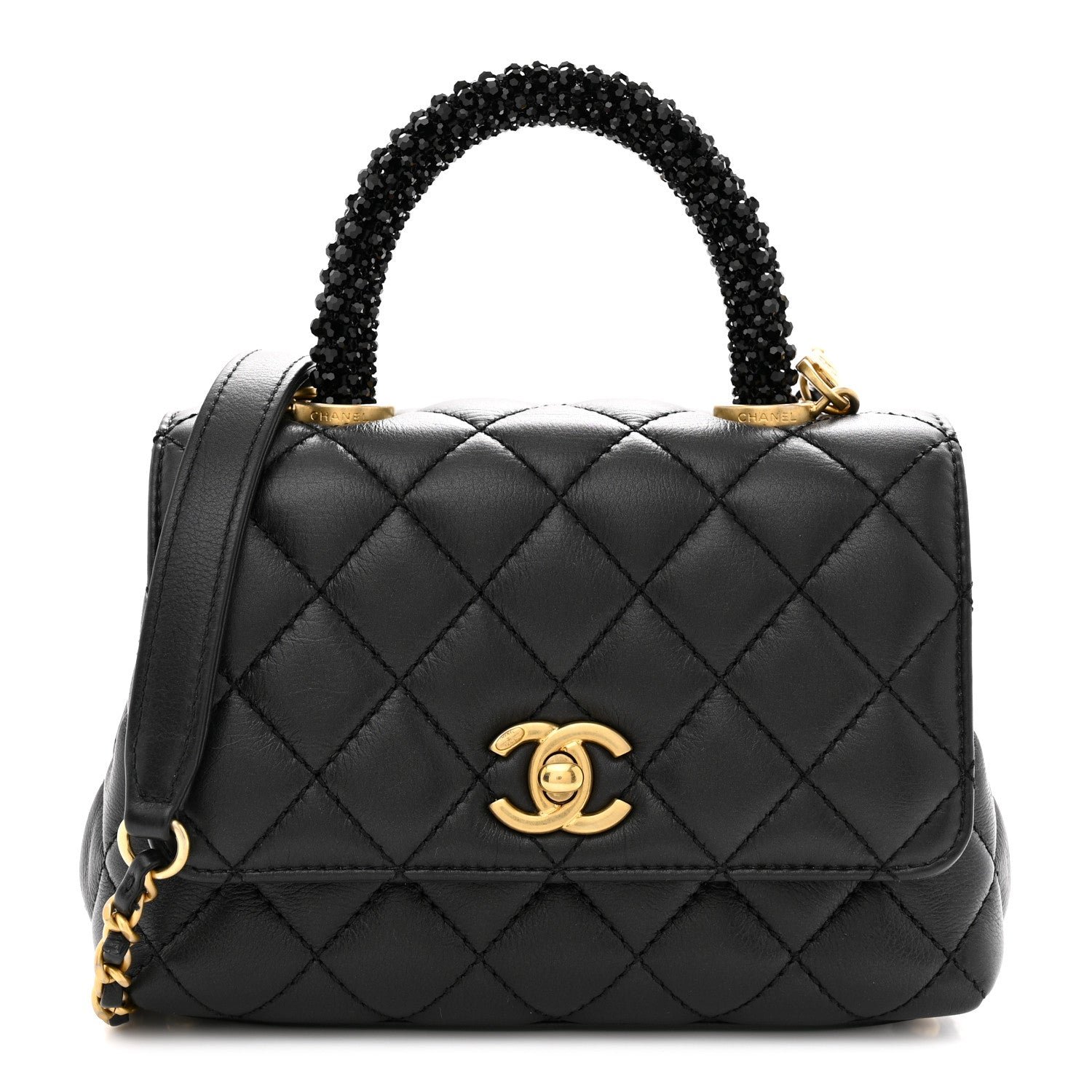 Chanel Calfskin Crystal Quilted Extra Mini Coco Handle Flap Black