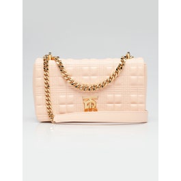 Burberry Burberry Peach Pink Quilted Check Lambskin Leather Small Lola Bag