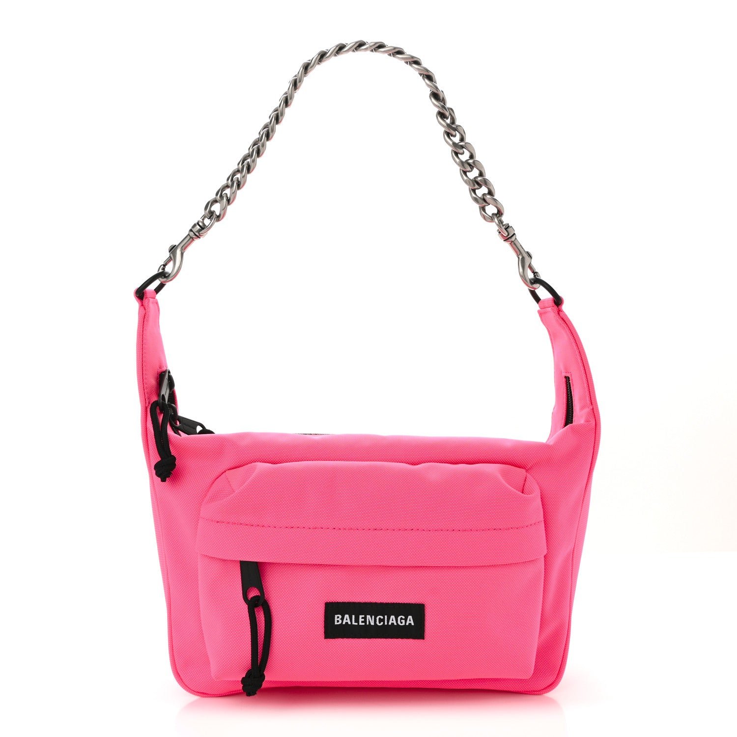 Balenciaga Recycled Sport Nylon Chain Logo Medium Raver Bag Fluo Pink Black