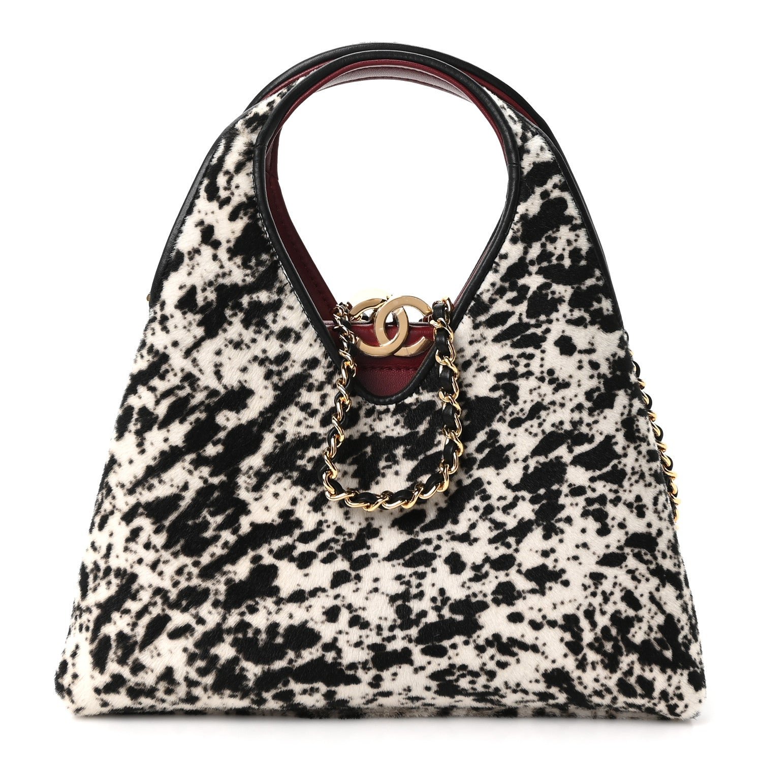 Chanel Pony Hair Printed Chic Lady Small Shopping Tote White Black