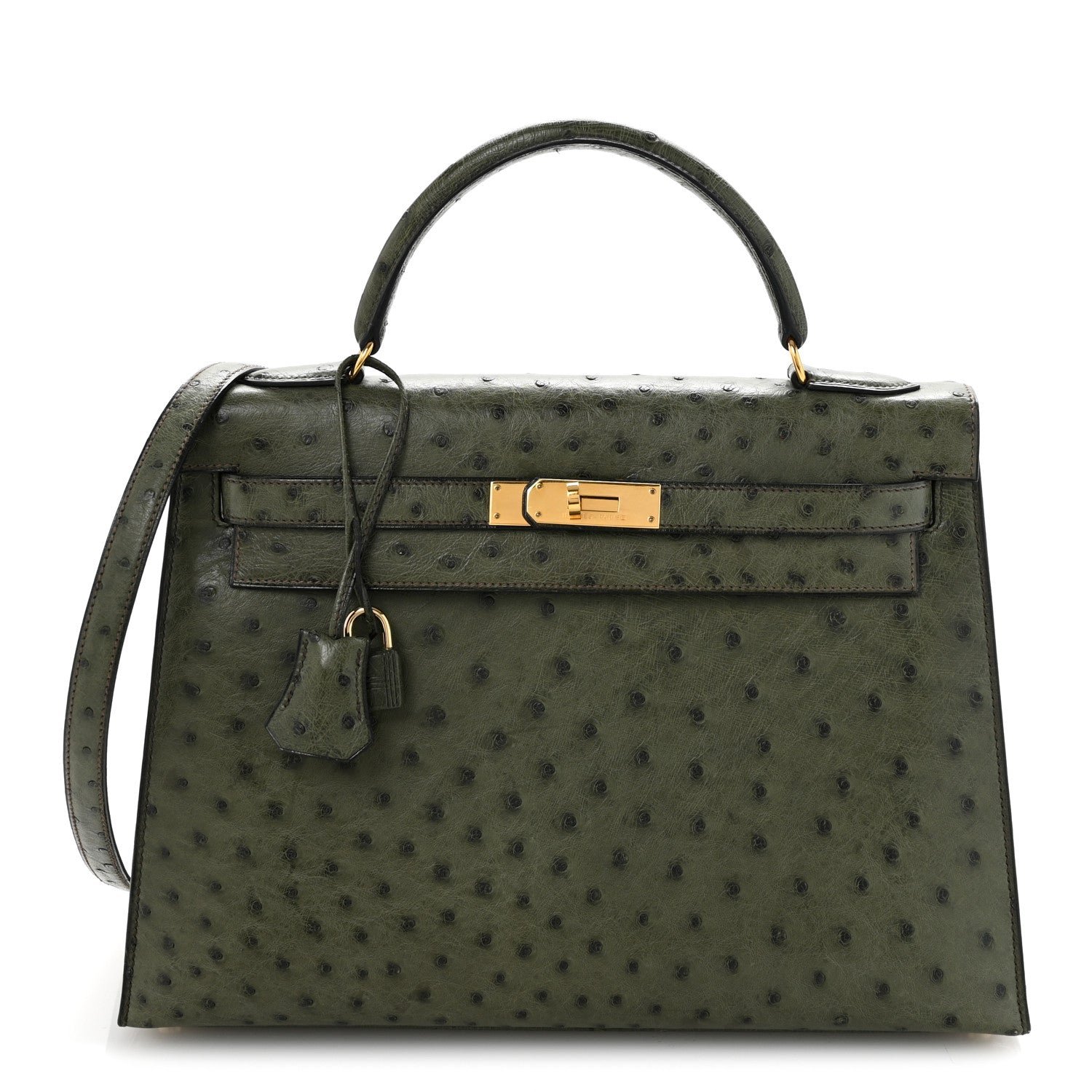 Hermes Ostrich Kelly Sellier 32 Vert Olive