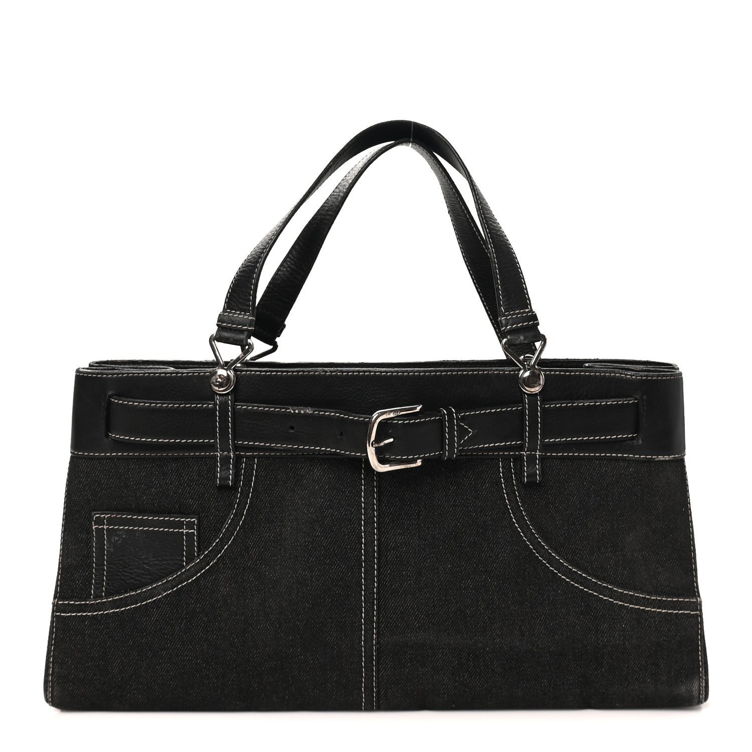 Christian Dior Denim Calfskin Jeans Pocket Tote Black