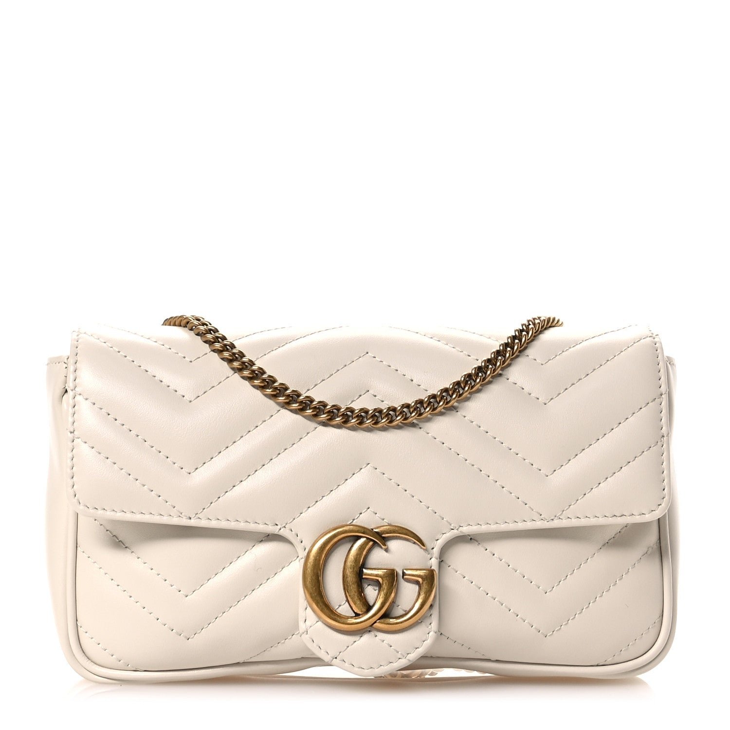 Gucci Calfskin Matelasse Mini GG Marmont Shoulder Bag With Card Holder White Black
