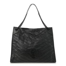 Saint Laurent Crinkled Calfskin Matelasse Monogram Large Niki Shopper Tote Black