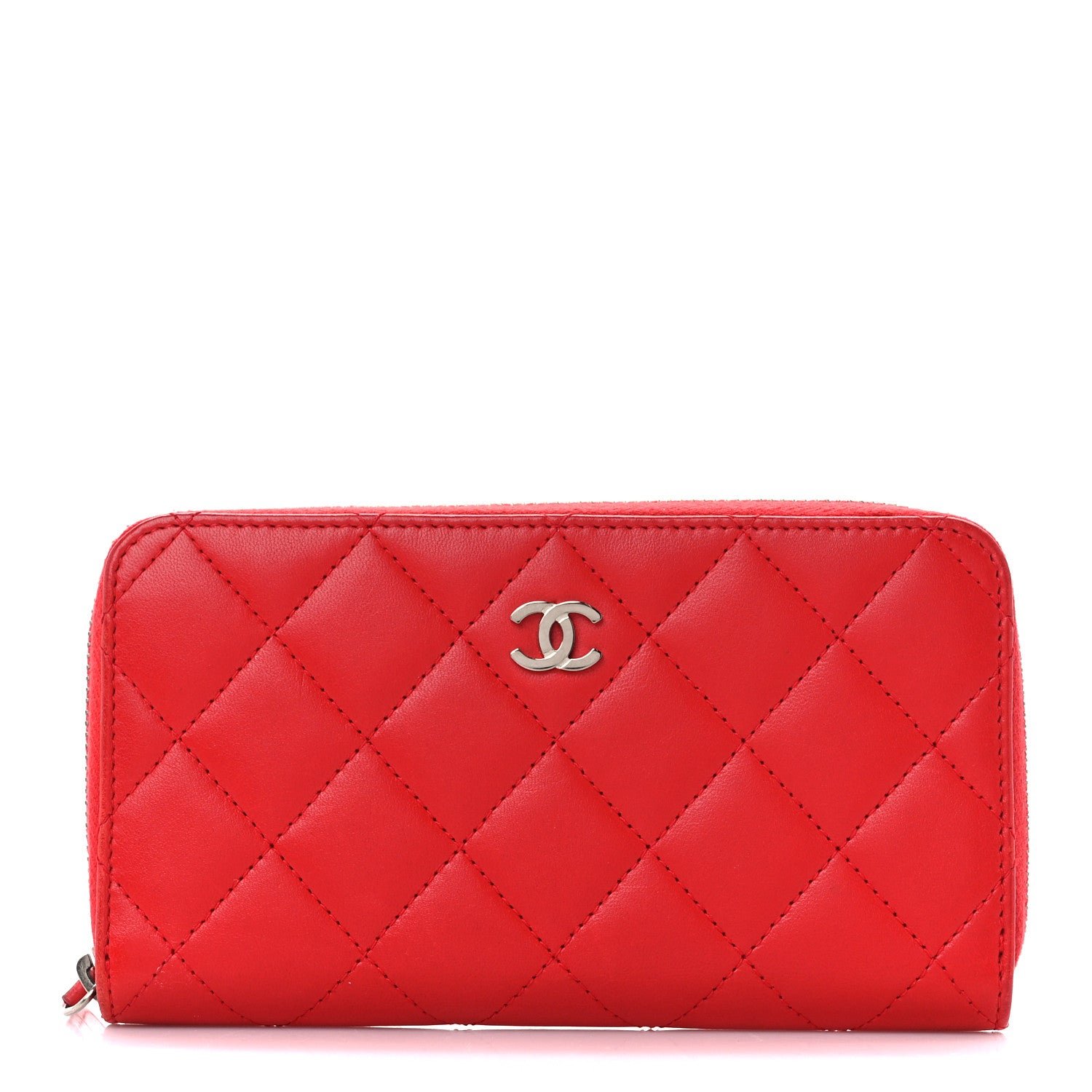 Chanel Lambskin Quilted Small Zip Around Wallet Red