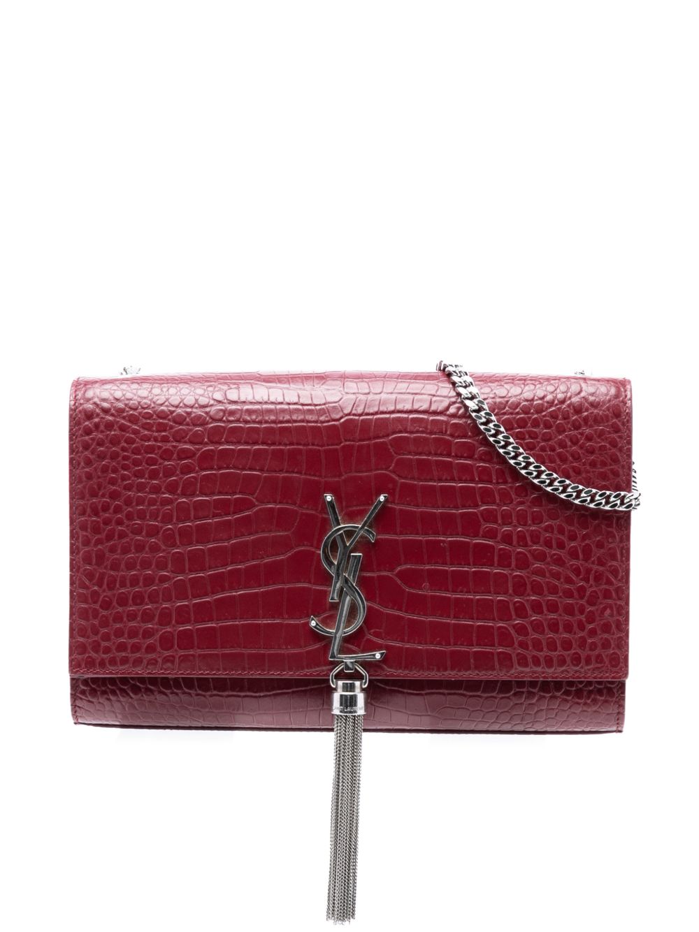 Saint Laurent 2017 Medium Croc Embossed Leather Monogram Kate Tassel crossbody bag