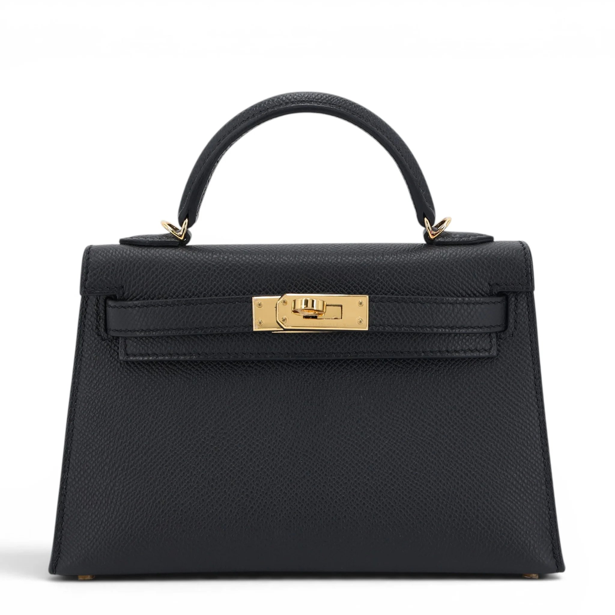 Excellent ( Rank SA ) HERMÈS Mini Kelly II Noir (89) Epsom Gold hardware W (2024)