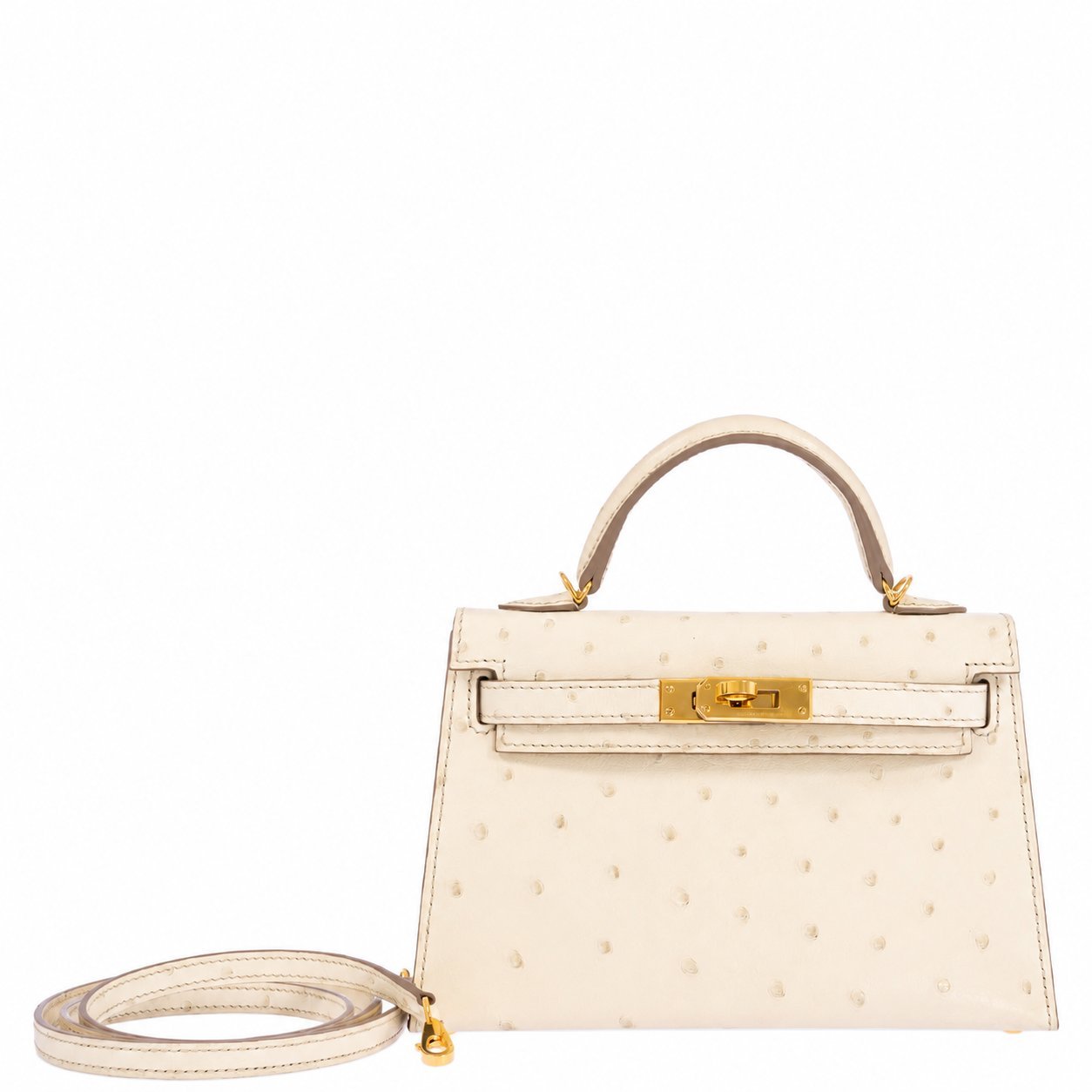 Hermès Kelly 20 Mini II Sellier Nata Ostrich Gold Hardware