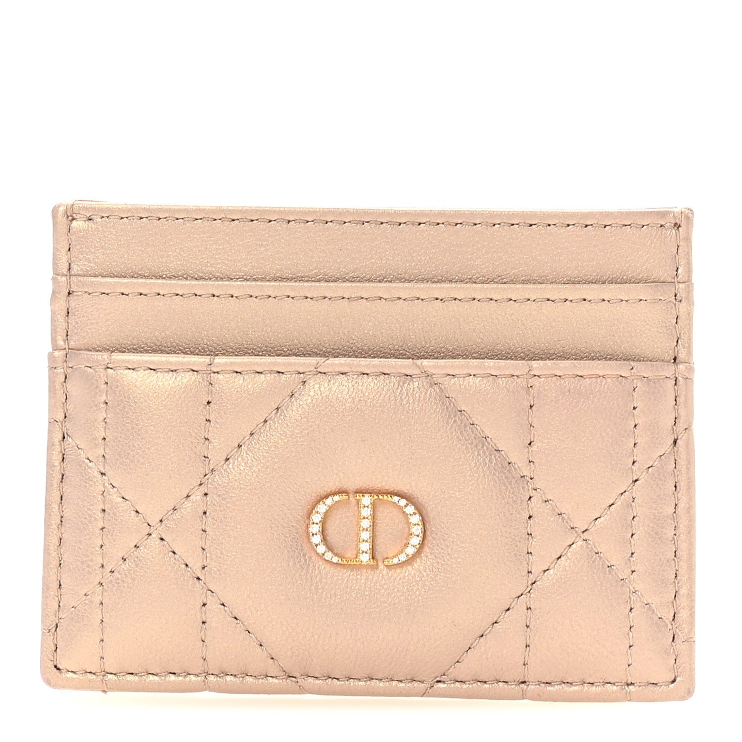Christian Dior Lambskin Cannage Caro Freesia Card Holder Bronze Rose