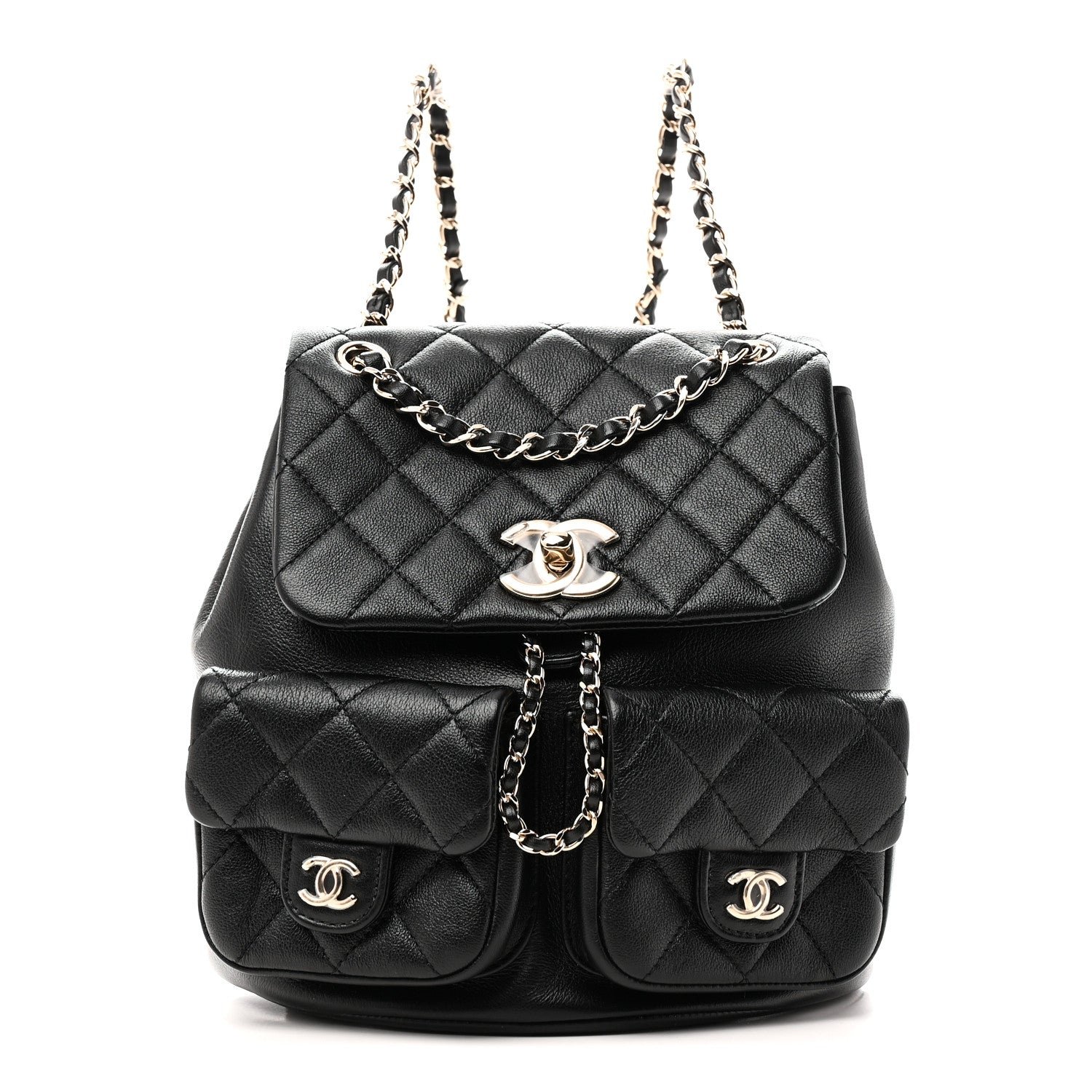 Chanel Calfskin Quilted Medium Duma Pockets Drawstring Backpack Black
