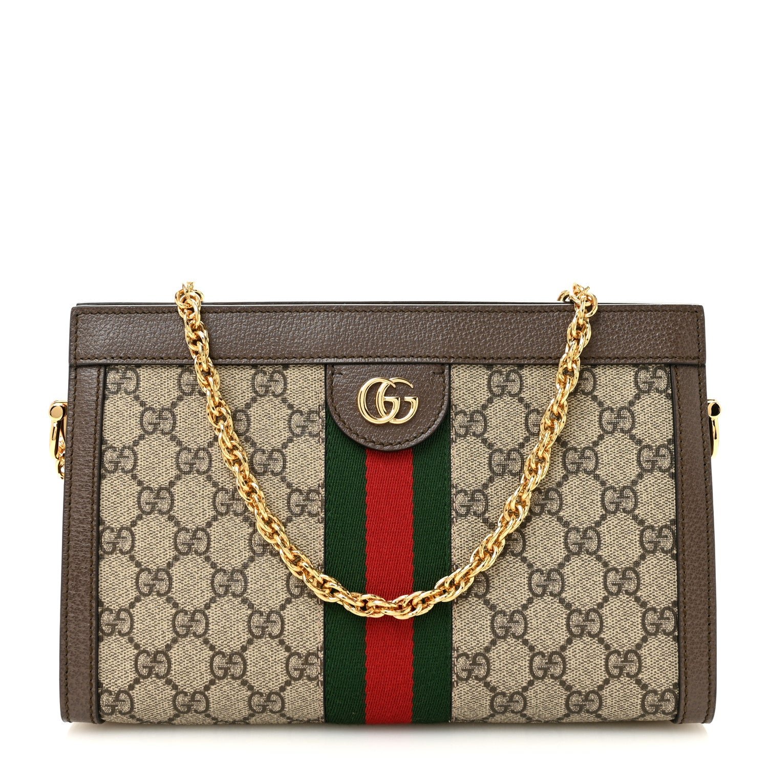 Gucci GG Supreme Monogram Web Small Ophidia Chain Shoulder Bag Brown