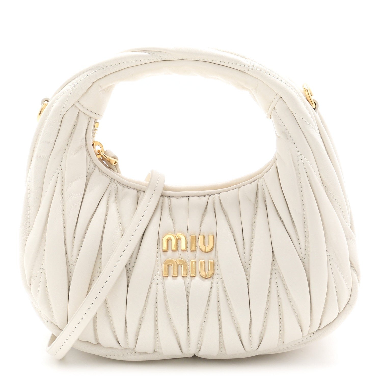 Miu Miu Nappa Matelasse Mini Wander Hobo White