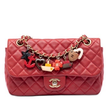 Lambskin Medium Classic Lambskin Marine Charms Single Flap