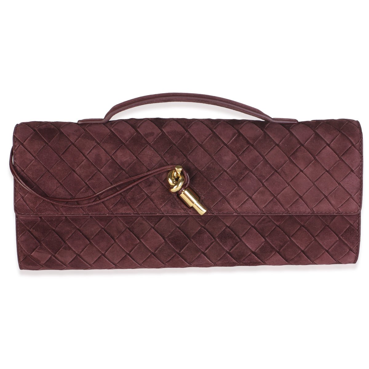 Deep Mahogany Supple Intrecciato Suede Andiamo Clutch