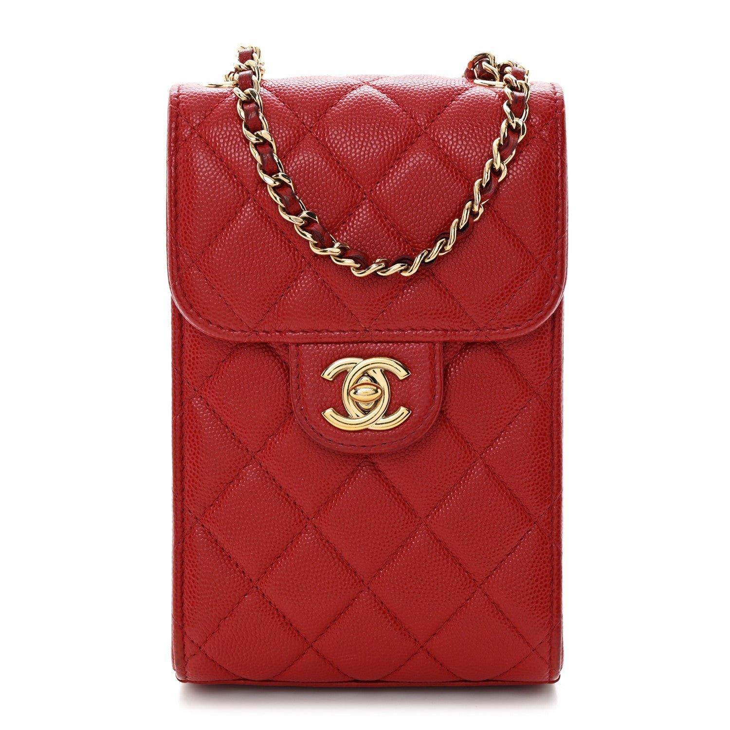 Chanel Caviar Quilted Classic Phone Holder Red