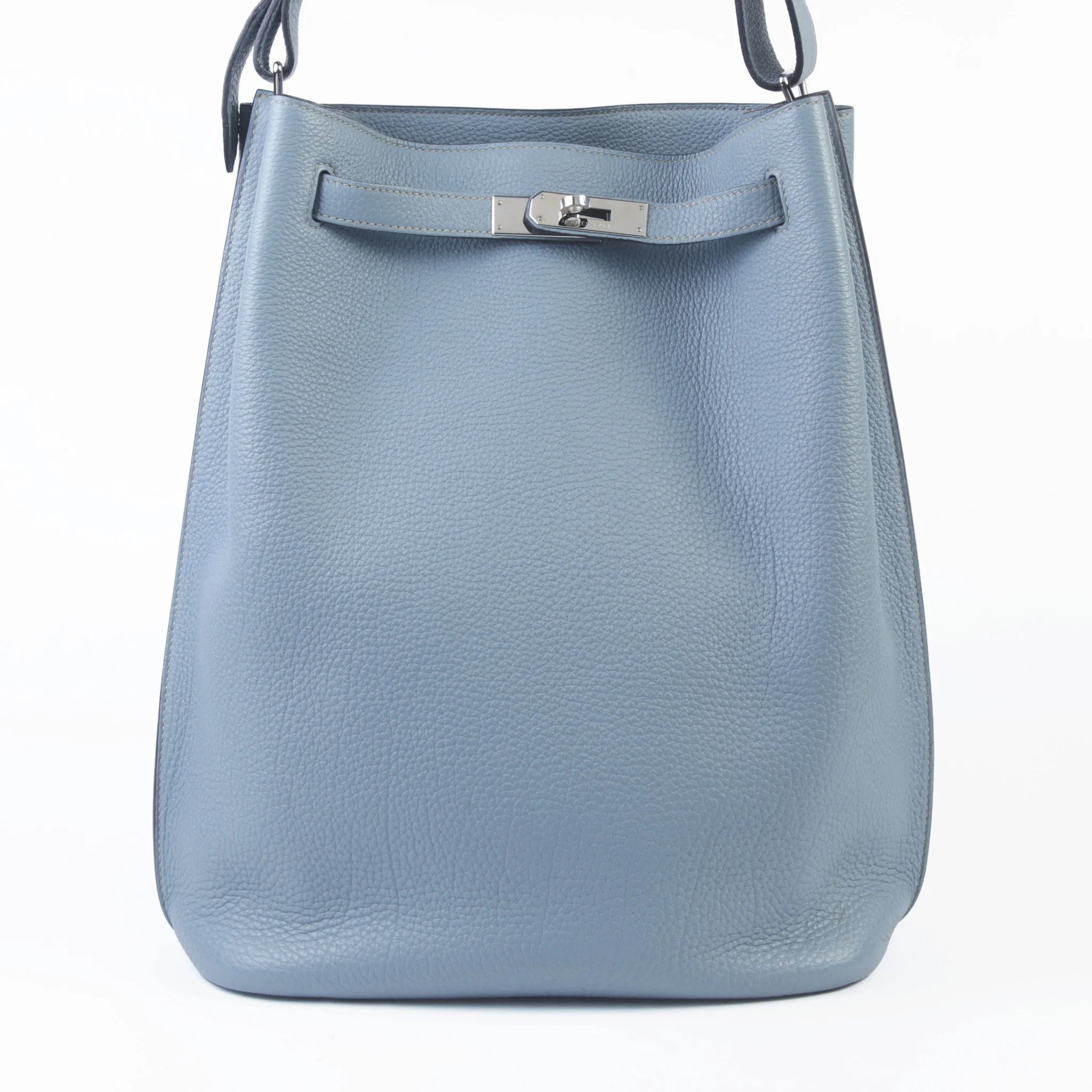 Very Good ( Rank A) HERMÈS So Kelly 26 Bleu Lin (J7) Clemence Palladium hardware Square Q (2013)