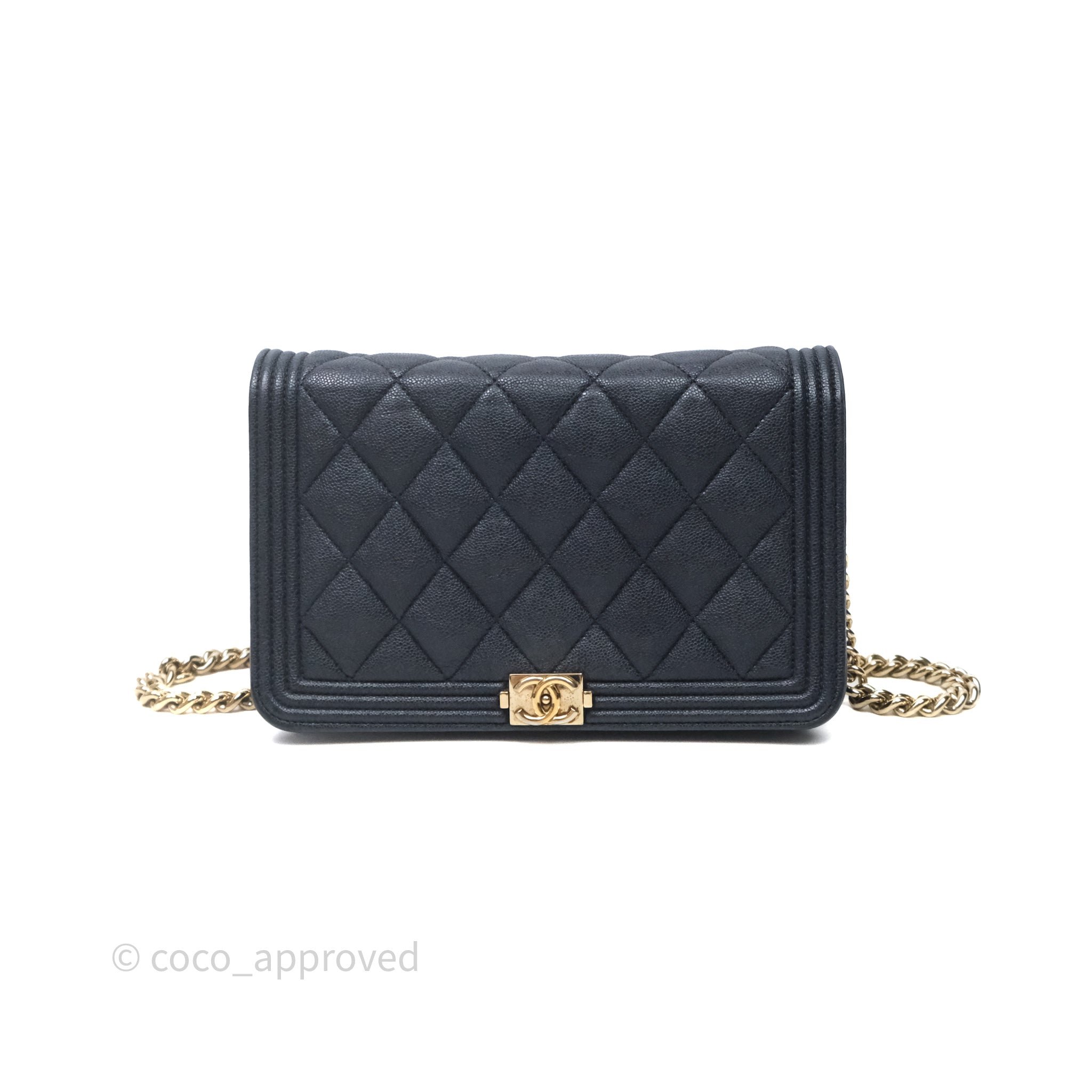 Chanel Boy Wallet on Chain Navy Caviar Light Gold Hardware
