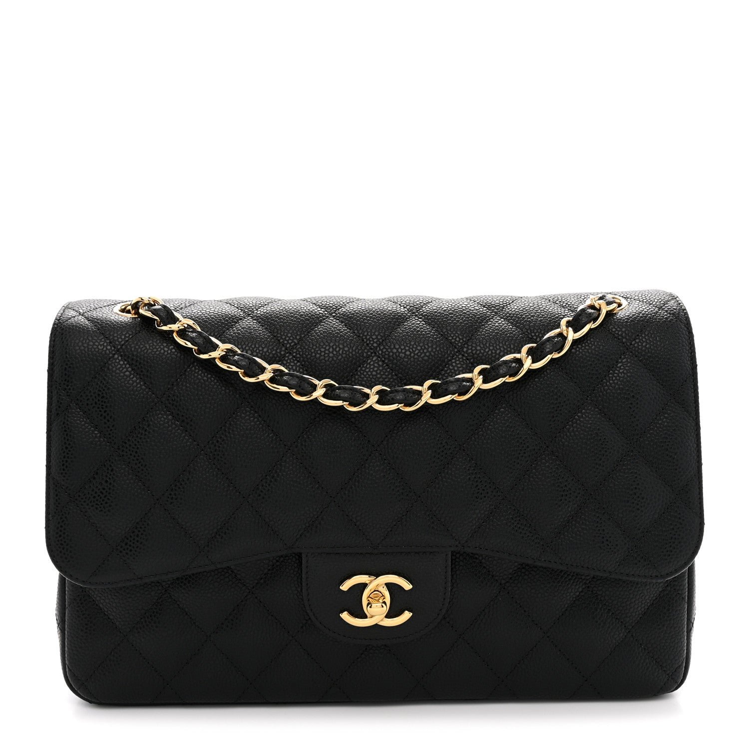 Caviar Quilted Jumbo Double Flap Black