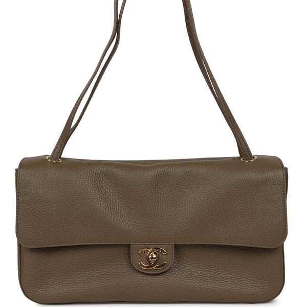 Chanel Maxi "Souplissimo" Small Flap Bag Dark Khaki Grained Calfskin Gold Hardware