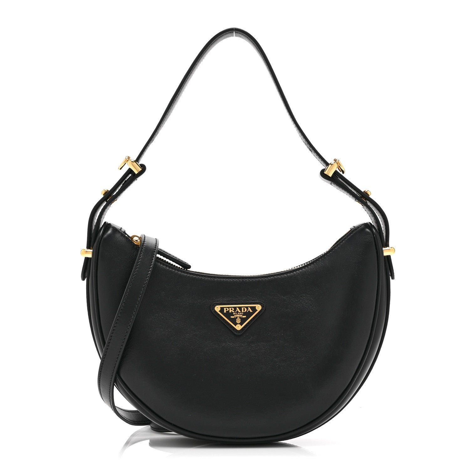 Prada Soft Calfskin Arque Shoulder Bag Black