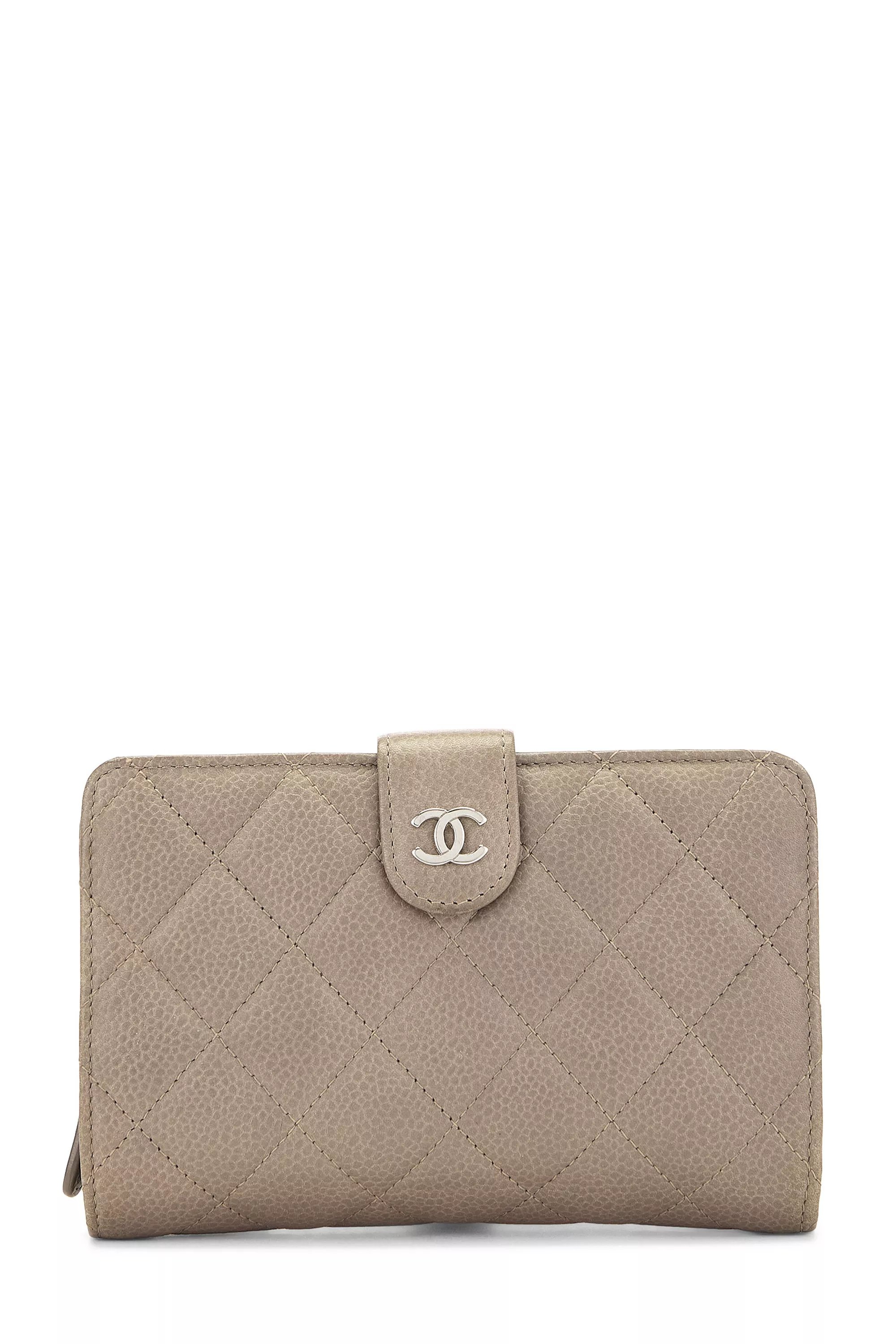 Grey Quilted Caviar Compact Wallet