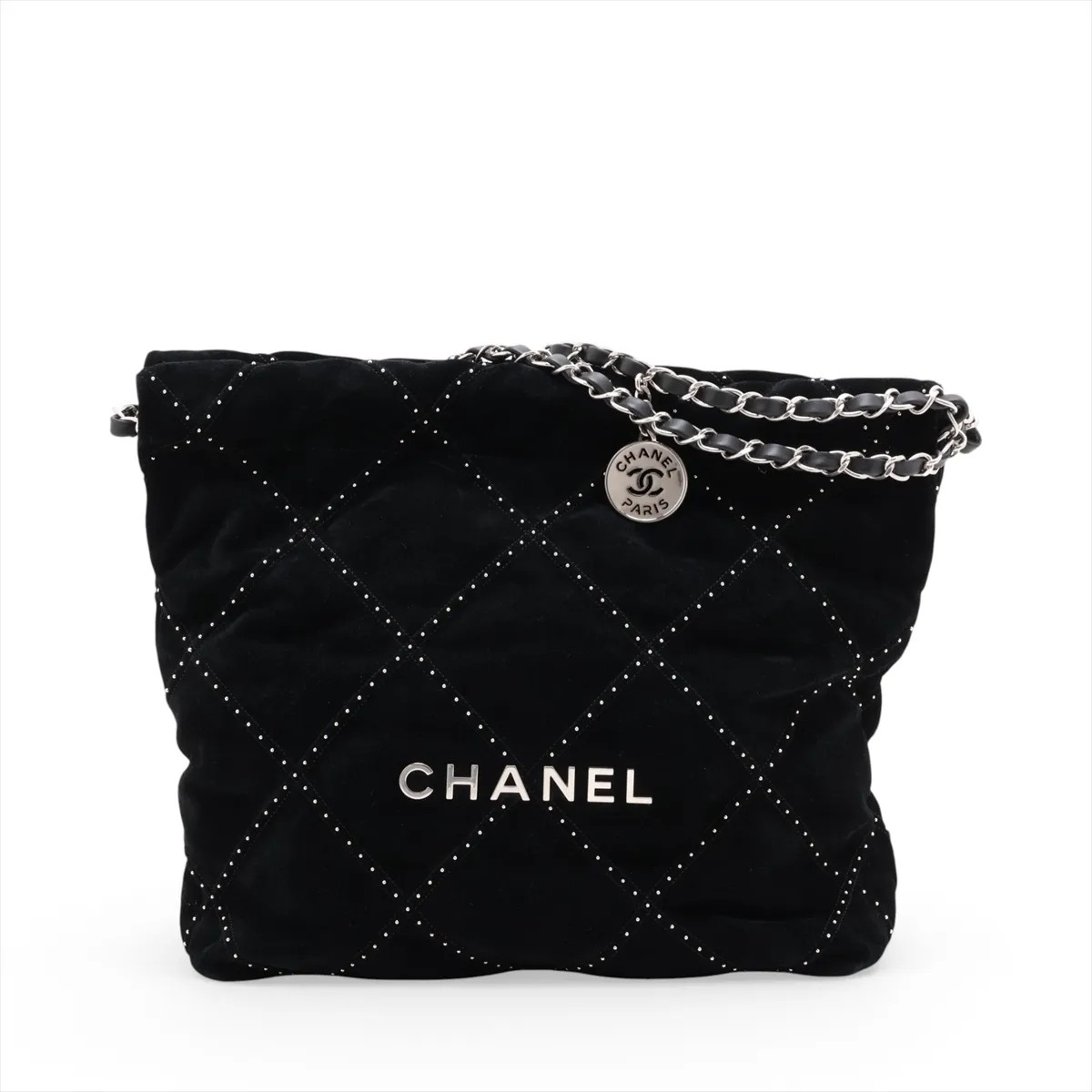 Chanel Chanel 22 Small Suede Chain Shoulder Bag Black Silver Metal Fittings rand