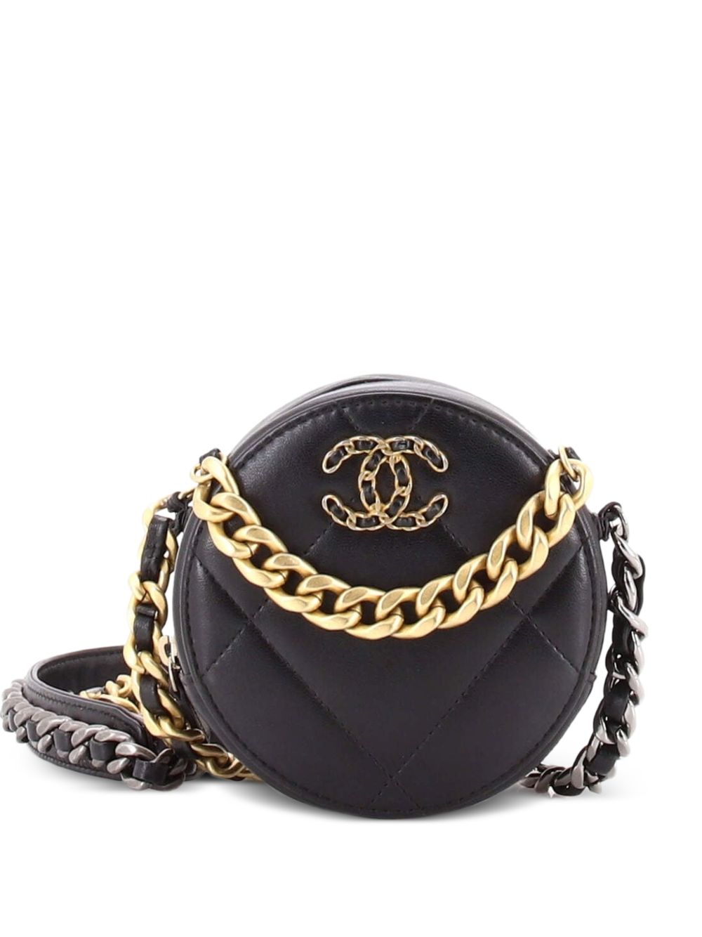 19 Round with Chain Quilted Leather clutch bag