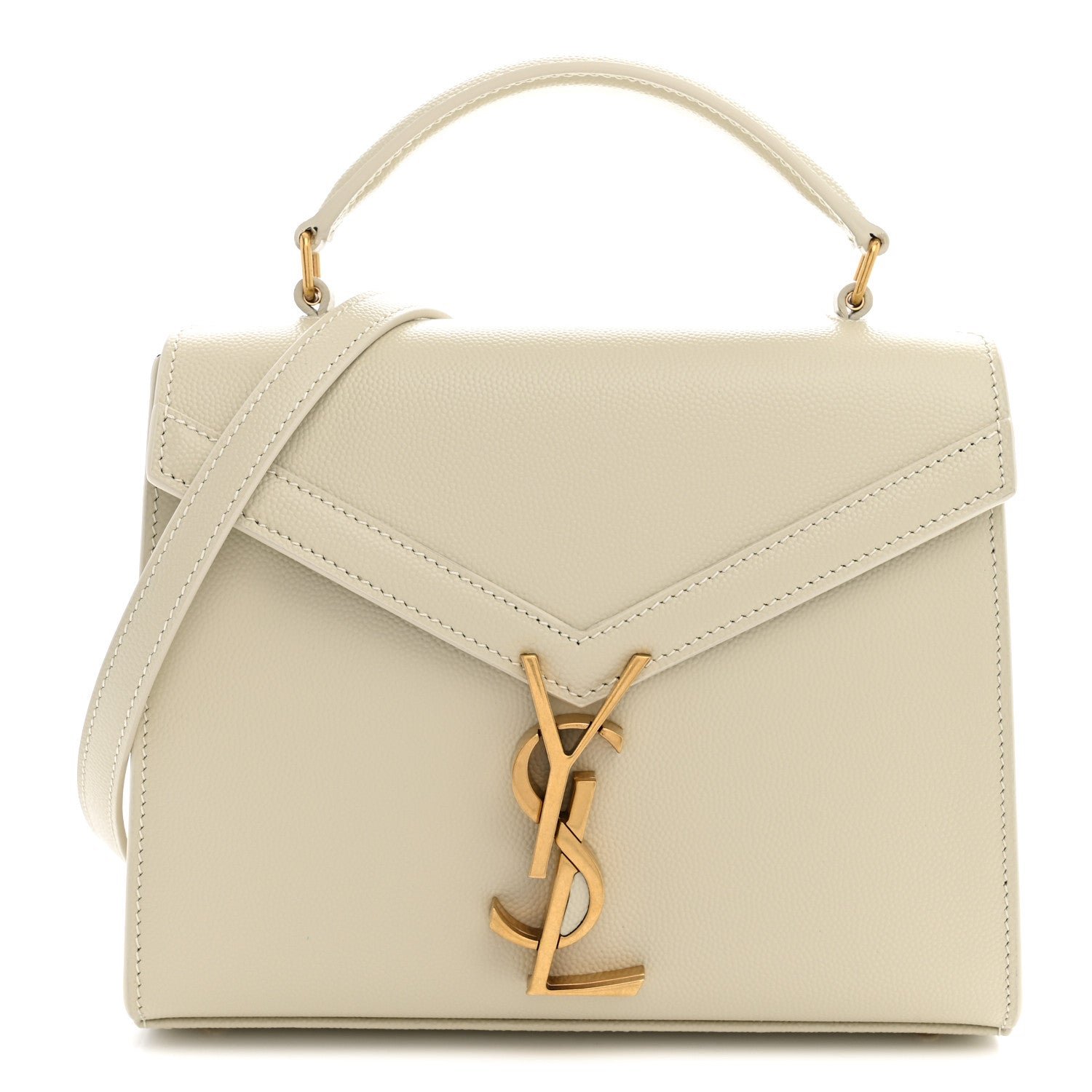 Saint Laurent Grain de Poudre Mini Classic Monogram Cassandra Top Handle Vintage White