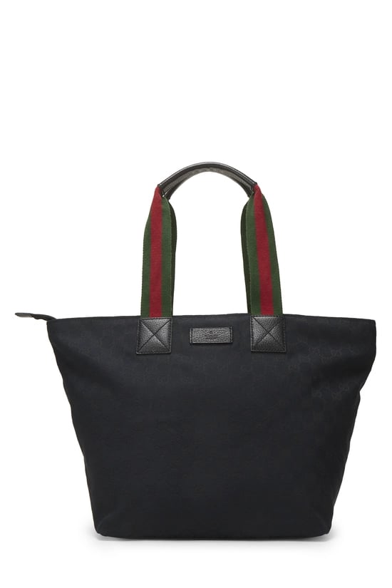 Black GG Canvas Web Zip Tote