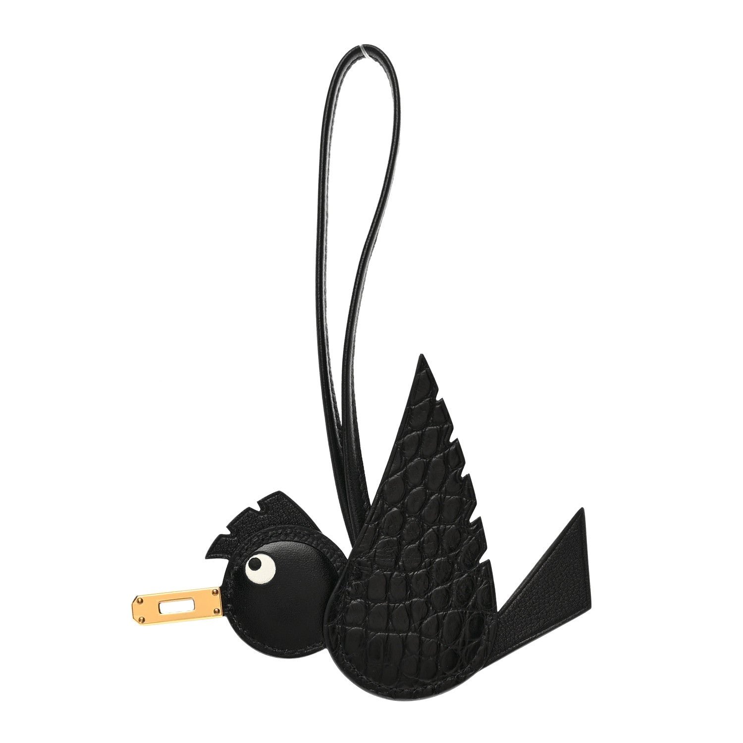 Hermes Swift Alligator Birdy Bag Charm Black
