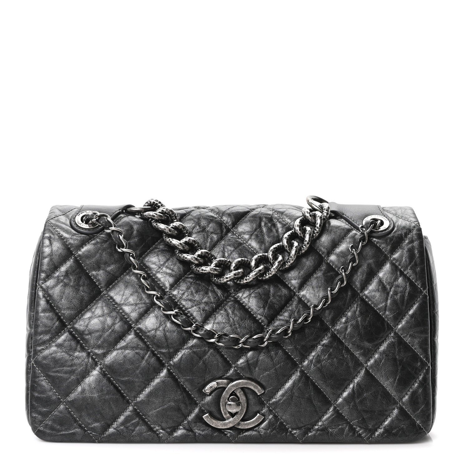 Chanel Aged Calfskin Quilted Medium Pondichery Flap Dark Grey
