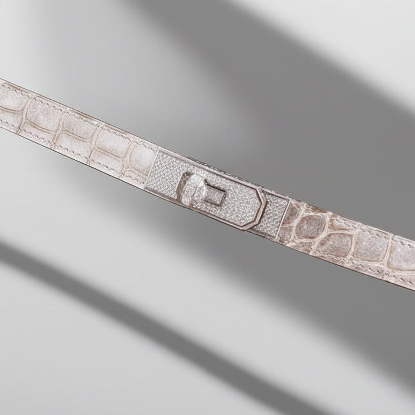 Hermes Hermès Diamond Himalaya Kelly Belt Matte Nilo Crocodile 18K White Gold & Diamond Hardware