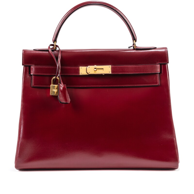 Hermes Vintage Bordeaux Box Kelly 32 Retourné Gold Hardware, 1967