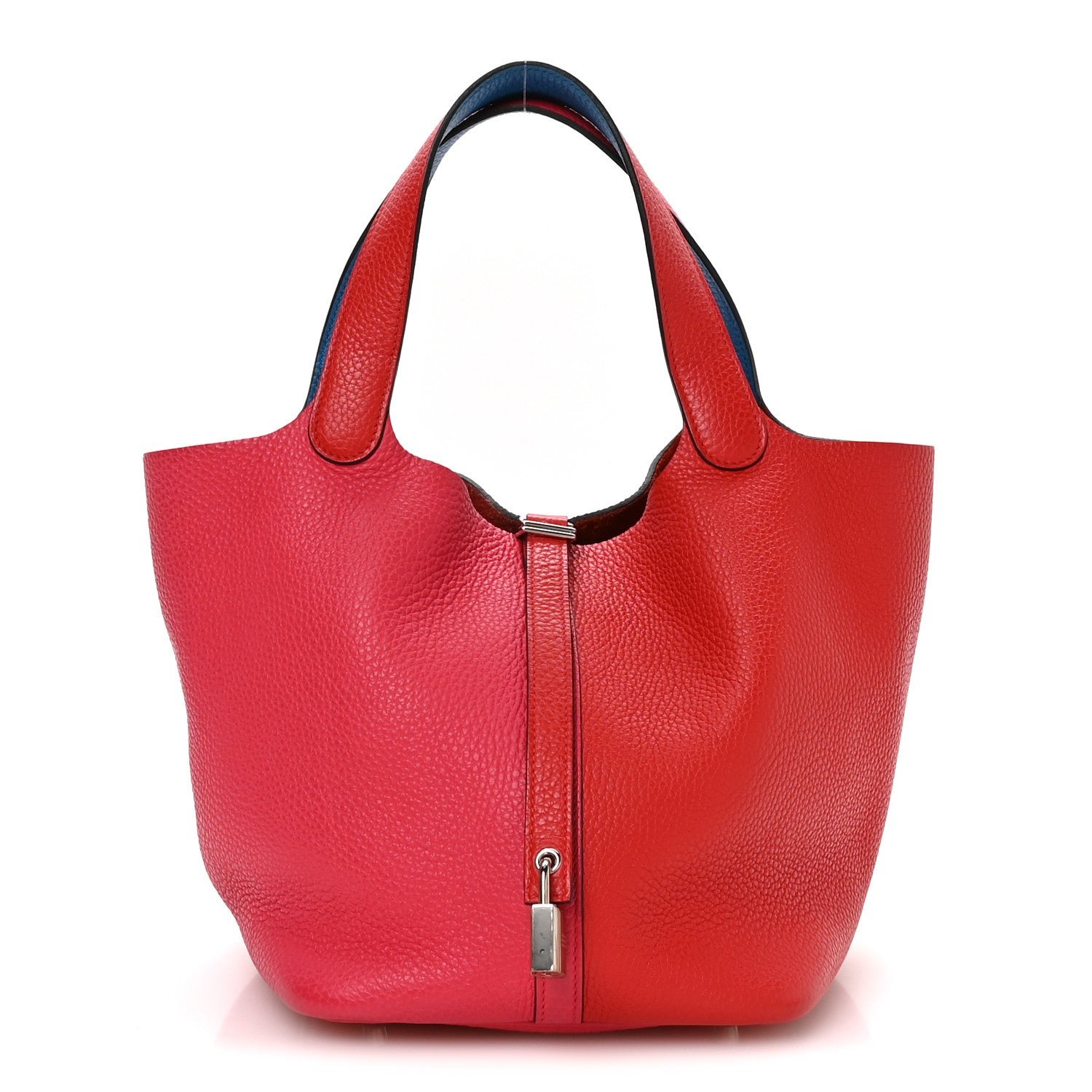 Hermes Taurillon Clemence Casaque Picotin Lock 22 MM Rouge De Coeur Rose Extreme Bleu Zanzibar