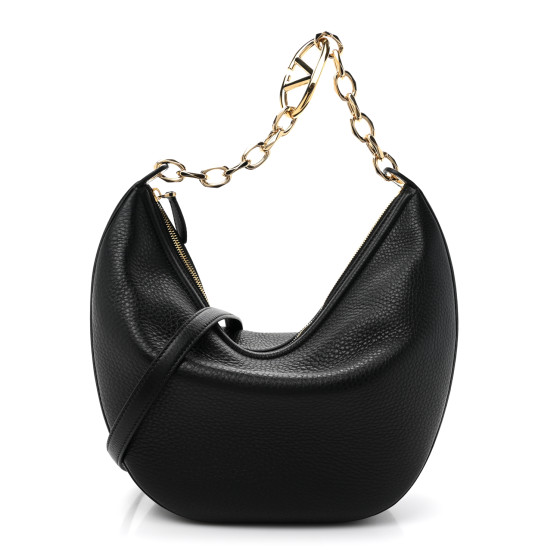 Valentino Garavani Grainy Calfskin Small Vlogo Moon Hobo Bag Black