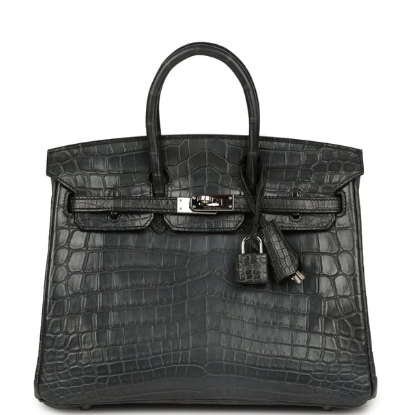 Pre-owned Hermes Birkin 25 Plomb Matte Niloticus Crocodile Palladium Hardware