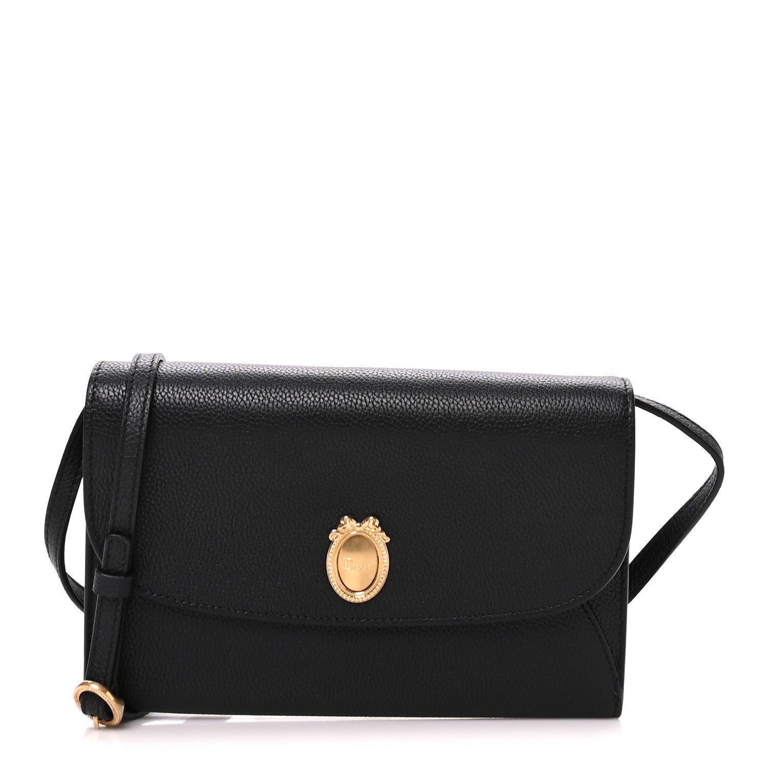 Dior Grained Calfskin Medallion Envelope Pouch With Strap  Black Myosotis Blue