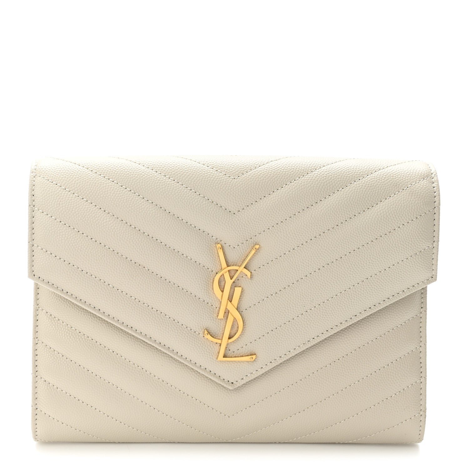 Saint Laurent Grain De Poudre Matelasse Chevron Monogram Envelope Clutch Blanc Vintage