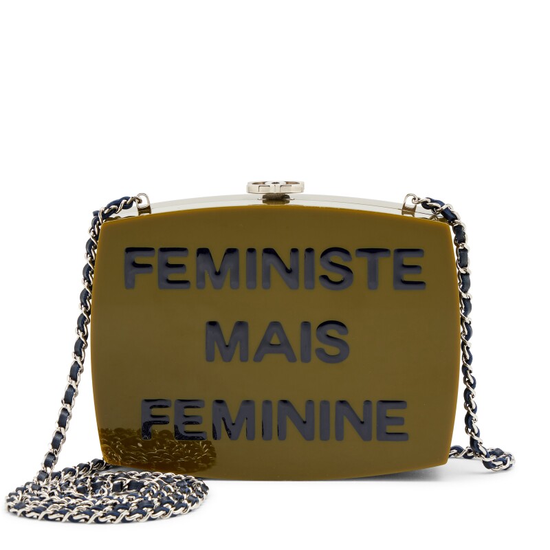 Green Acrylic Feministe Mais Feminine Box Minaudière Cluch Silver Hardware, 2014-2015