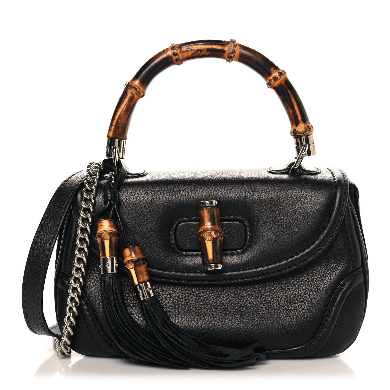 Gucci Calfskin Medium New Bamboo Top Handle Bag Black