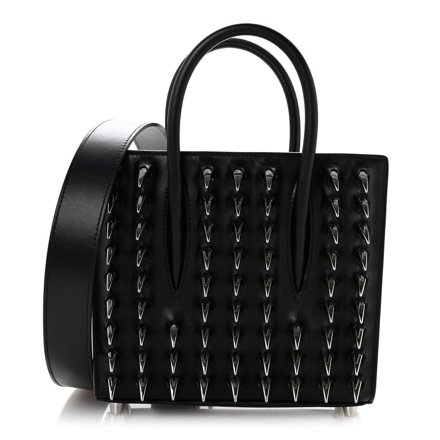 Christian Louboutin Calfskin Paris Spikes Claw Mini Paloma  Black Silver