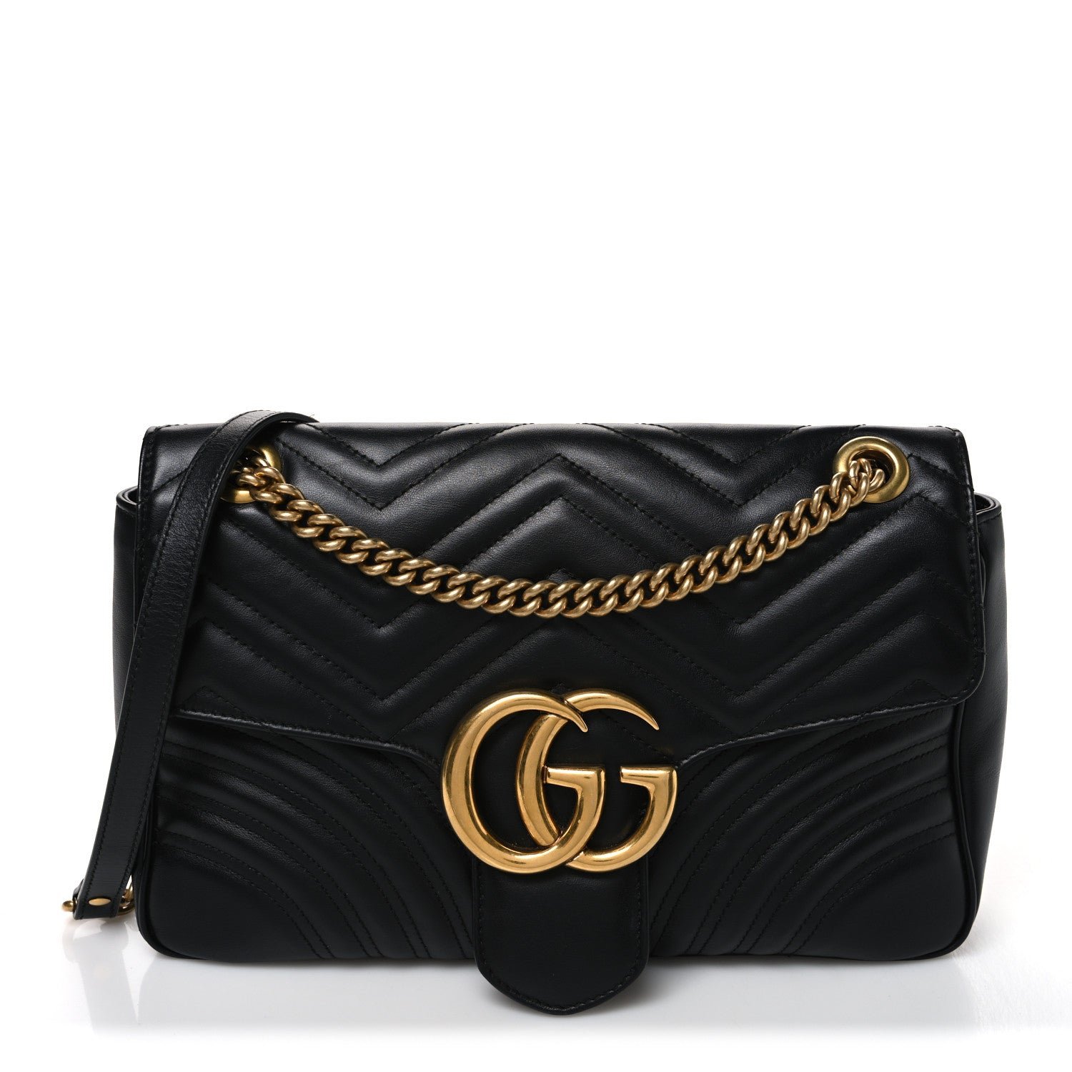 Gucci Calfskin Matelasse Medium GG Marmont Shoulder Bag Black Black