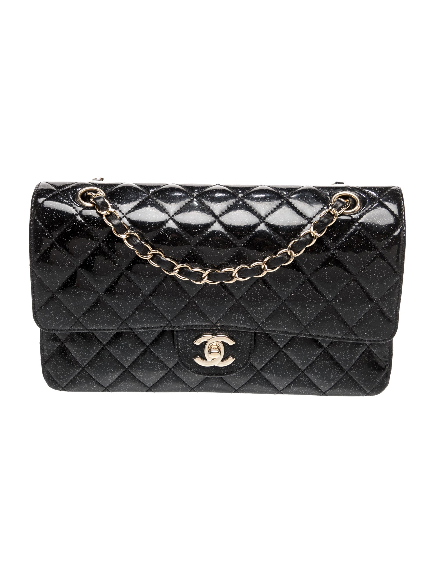 Medium Patent Glitter Double Flap Bag