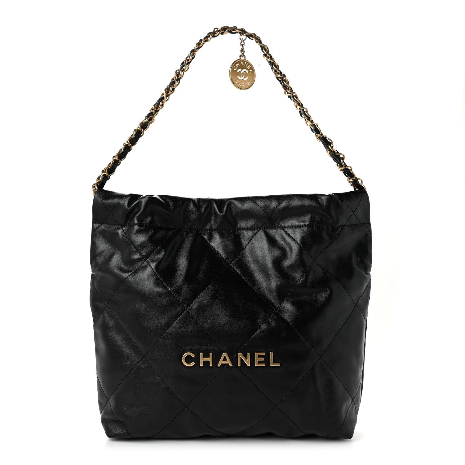 Shiny Calfskin Quilted Small Chanel 22 Black