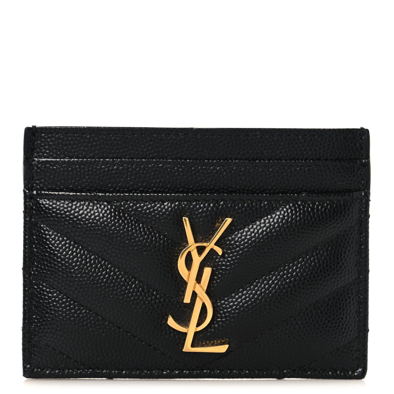 Saint Laurent Grain De Poudre Matelasse Chevron Monogram Credit Card Case Black